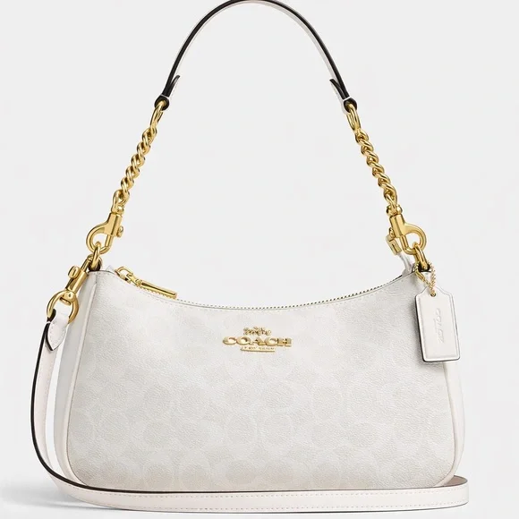 Coach Chalk Pebbled Leather Shoulder Bag with Gold Hardware - Picture 2 of 3